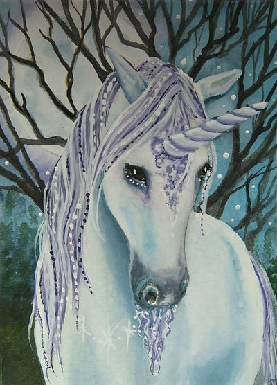Licorne Blanche à la Crinière Tressée Broderie Diamant