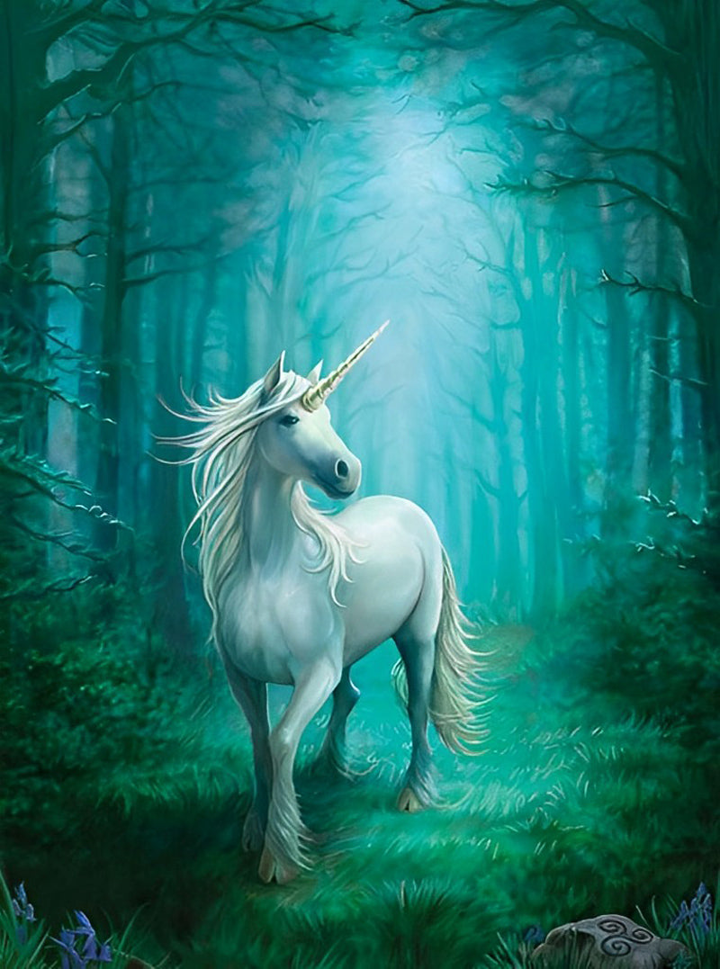 Licorne Blanche dans la Forêt Broderie Diamant