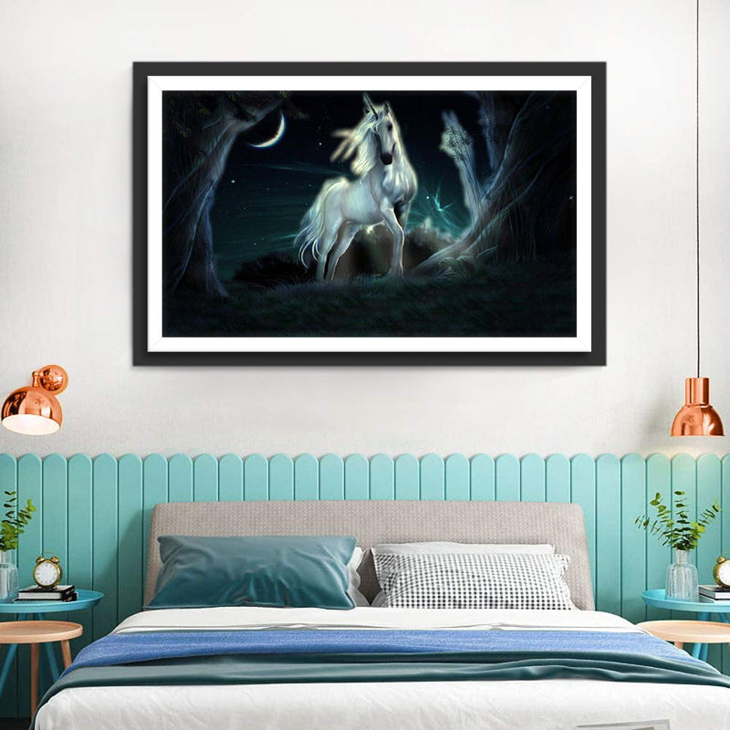 Licorne Blanche dans la Nuit Broderie Diamant