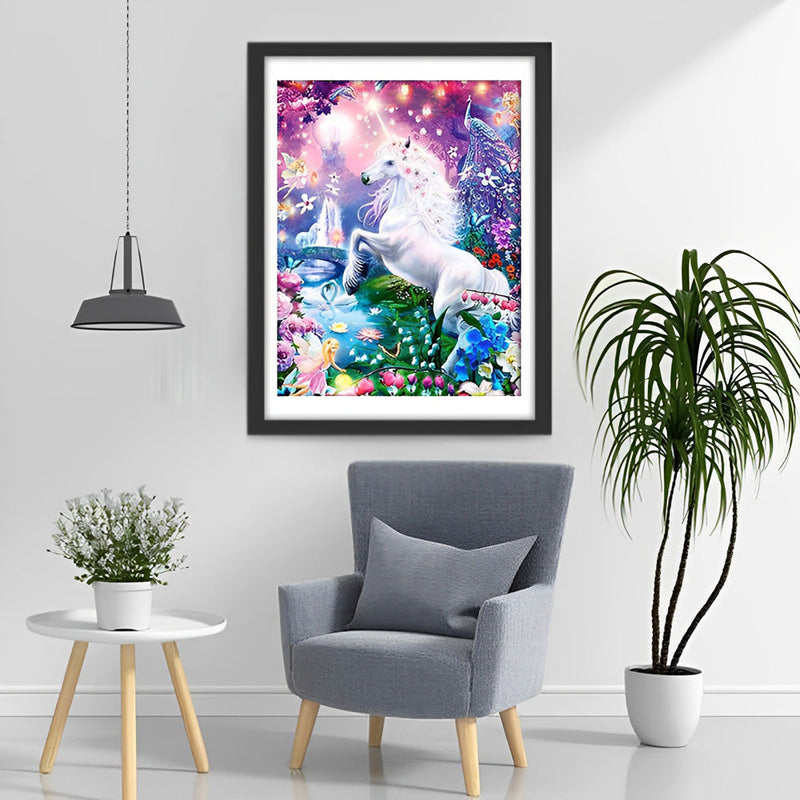 Licorne Blanche dans le Monde Fantastique Broderie Diamant