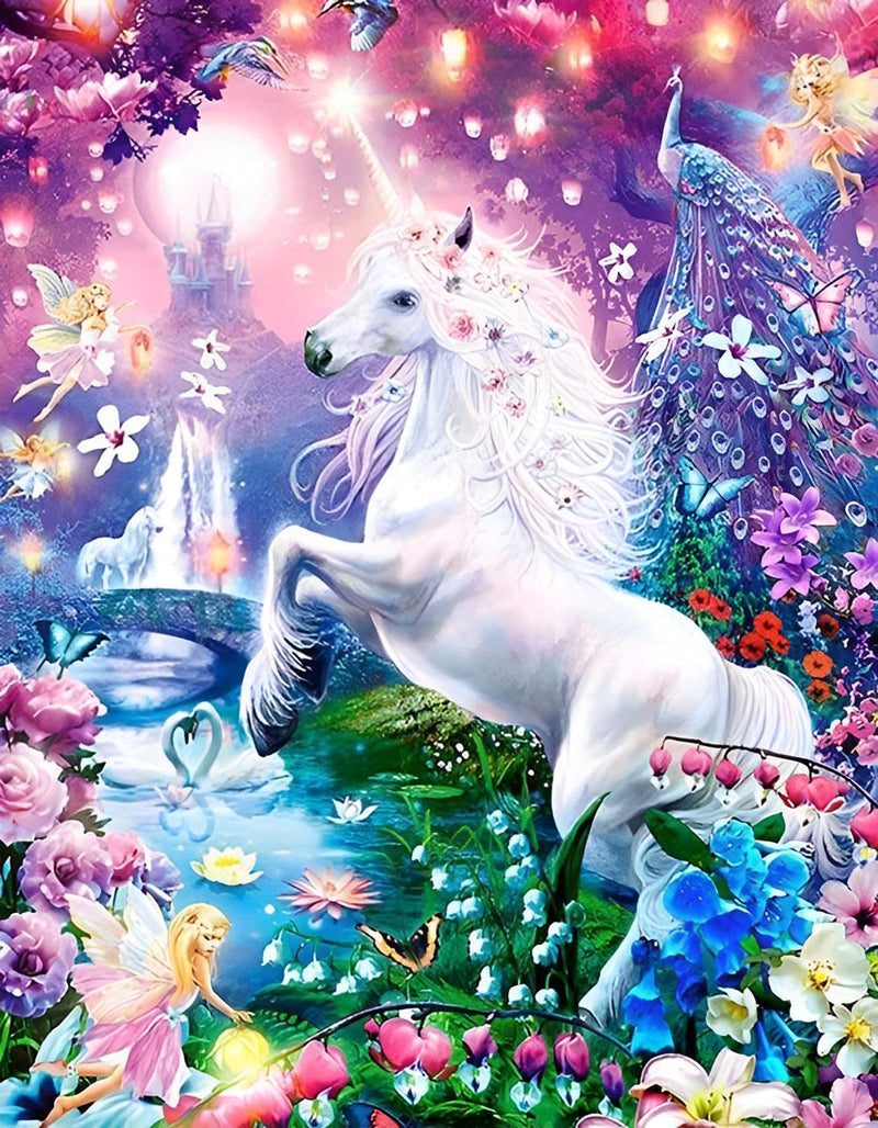 Licorne Blanche dans le Monde Fantastique Broderie Diamant