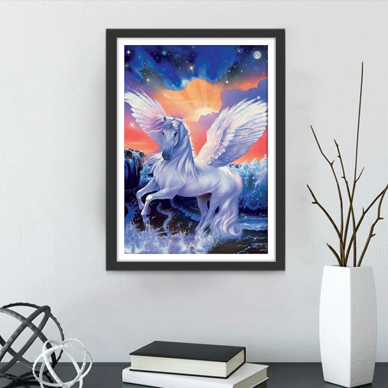 Licorne Blanche Elégante Broderie Diamant