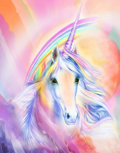 Licorne Blanche et Arc-en-Ciel Broderie Diamant
