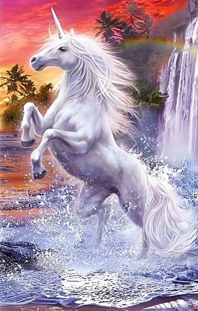Licorne Blanche et Chute Broderie Diamant