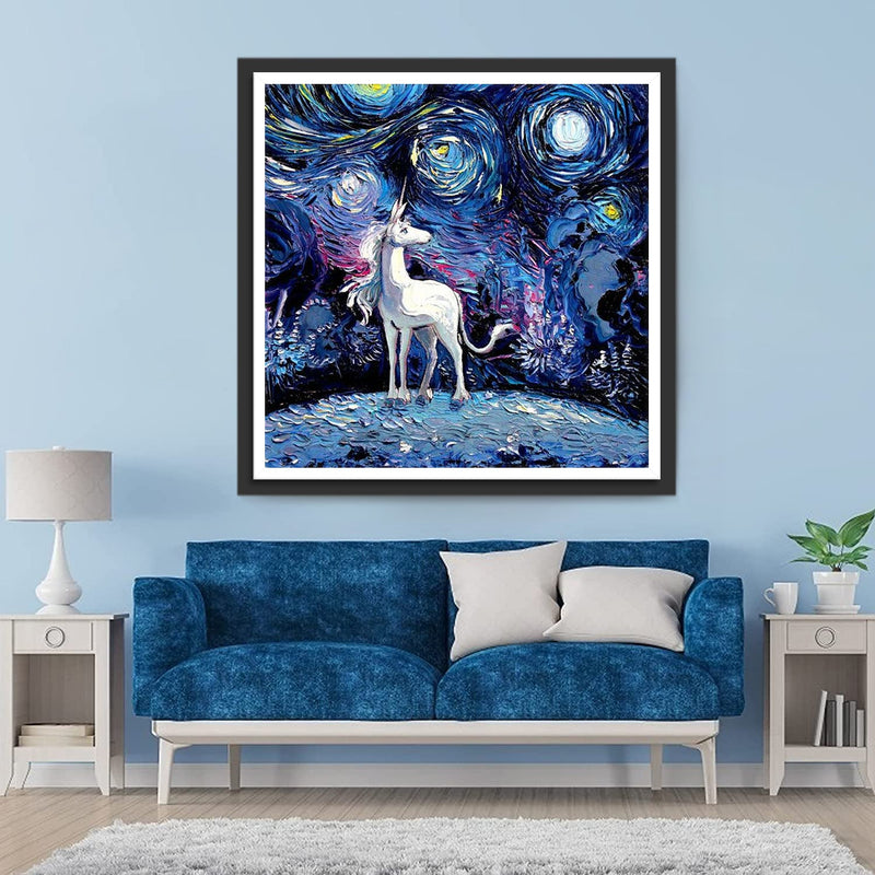 Licorne Blanche et la Nuit Etoilée Broderie Diamant