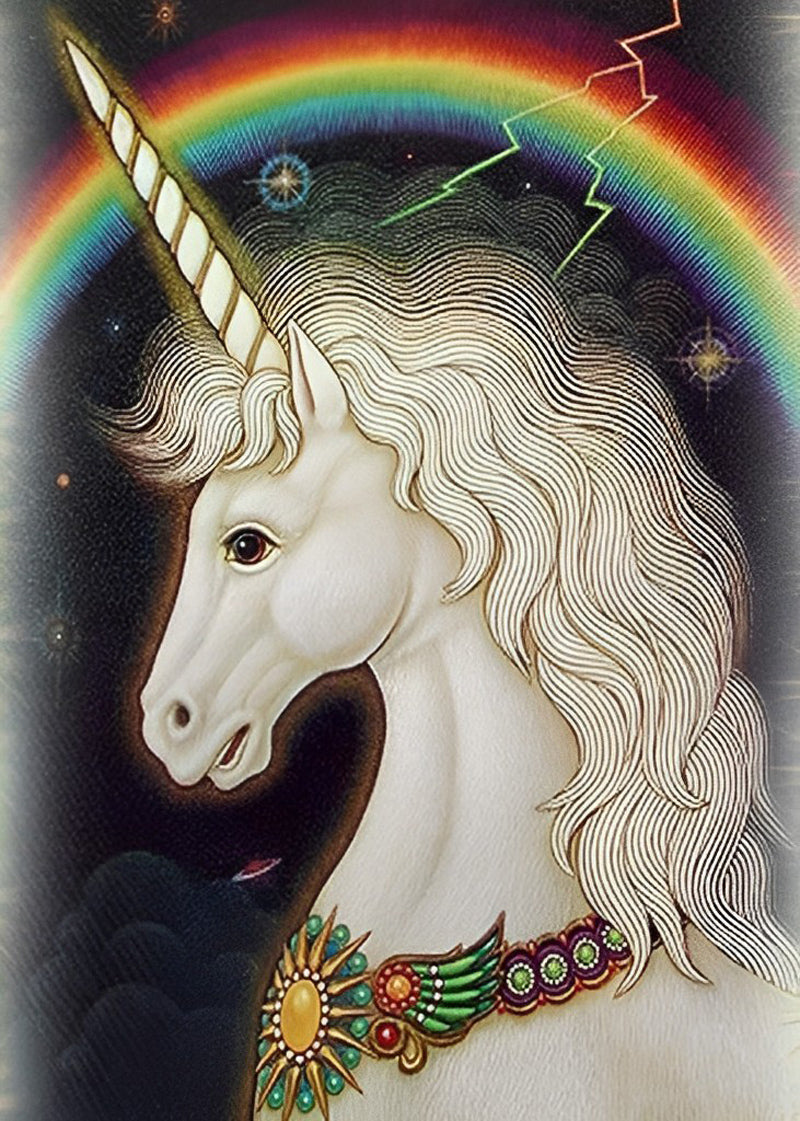 Licorne Blanche Portant un Collier Broderie Diamant