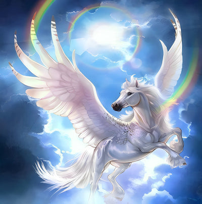 Licorne Blanche Volant avec de Couronne d'Arc-en-Ciel Broderie Diamant