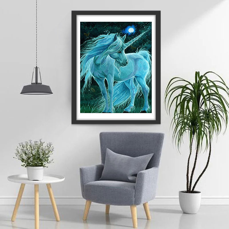 Licorne Bleue dans la Nuit Broderie Diamant