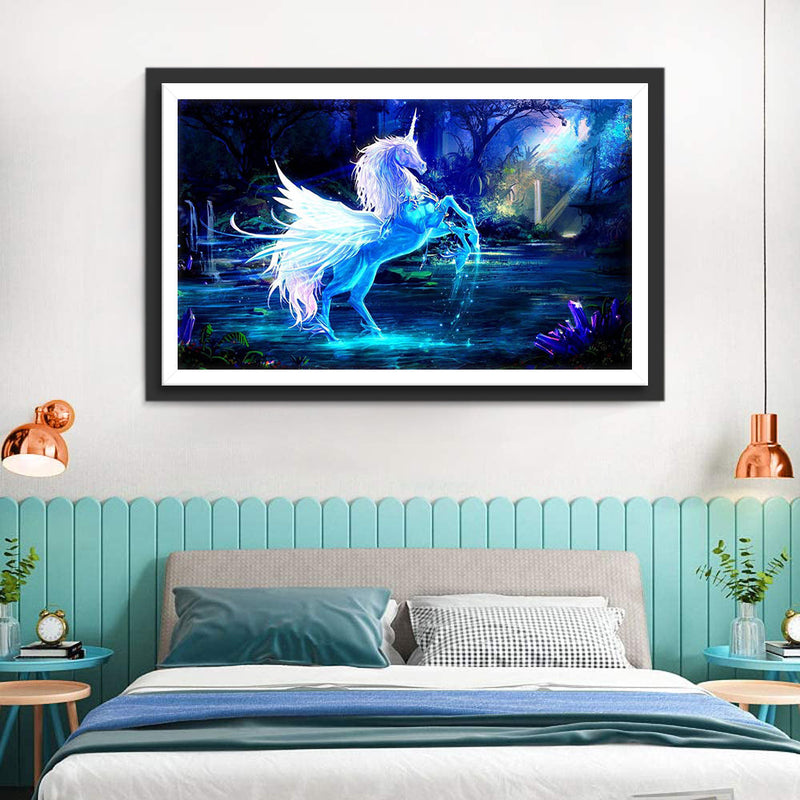 Licorne Bleue et Blanche Broderie Diamant