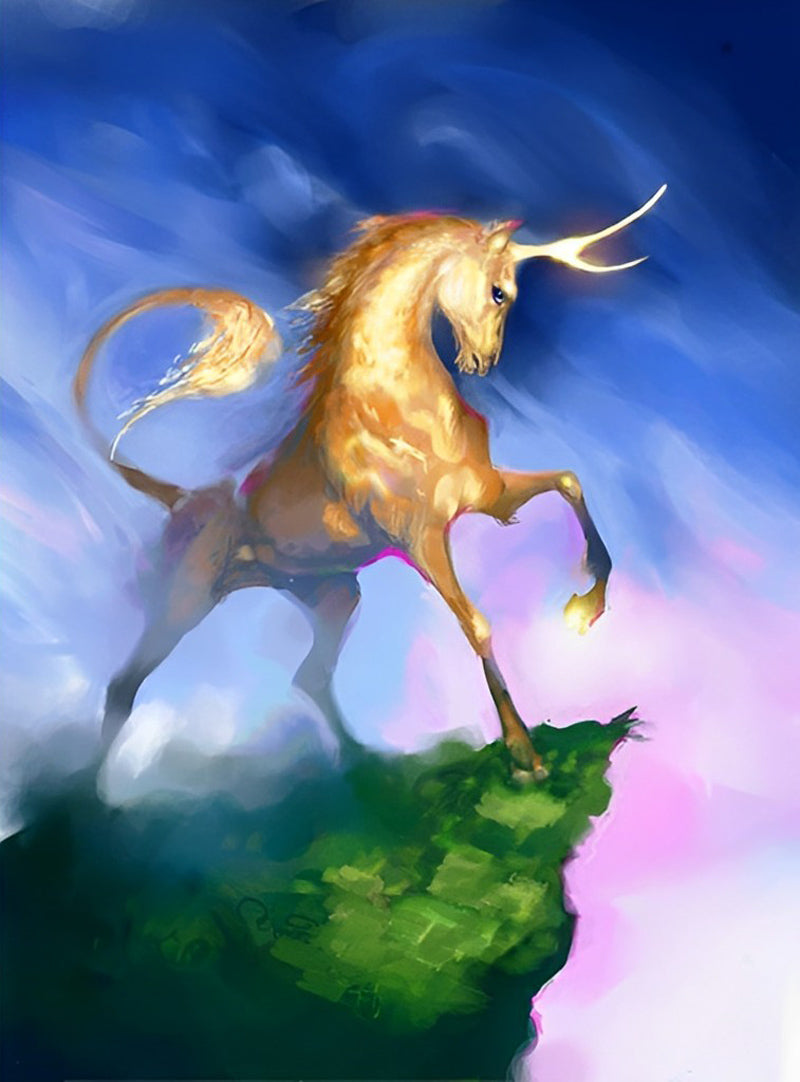 Licorne Dorée à la Corne Lumineuse Broderie Diamant