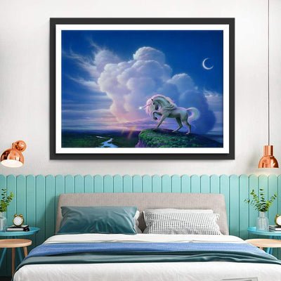 Licorne et les Beaux Nuages Blancs Broderie Diamant