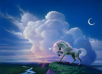 Licorne et les Beaux Nuages Blancs Broderie Diamant