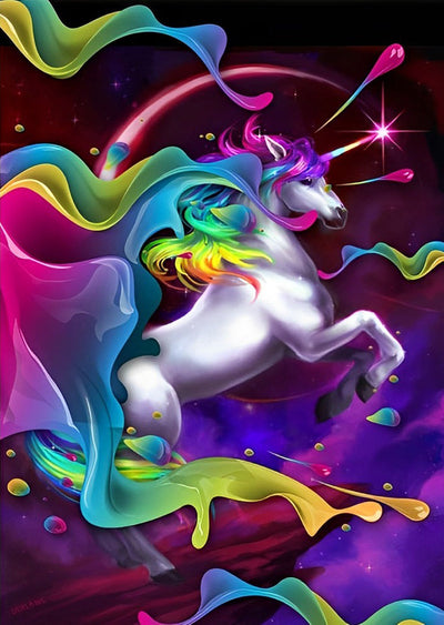 Licorne et Soie Colorée Broderie Diamant