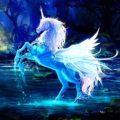 Licorne Jouant avec l'Eau Broderie Diamant