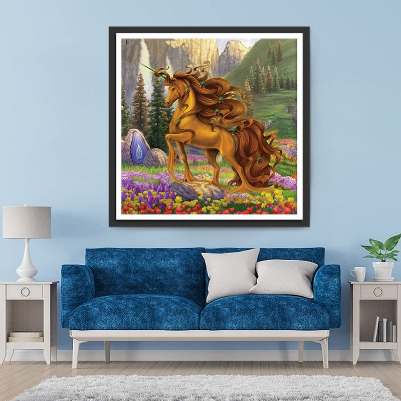 Licorne Marron à la Crinière Longue Broderie Diamant