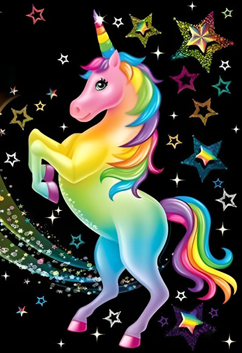 Licorne Multicolore et Etoiles Broderie Diamant