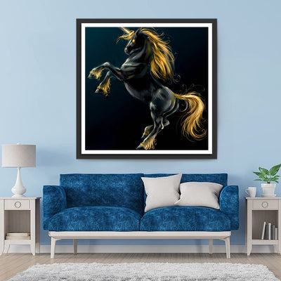 Licorne Noire à la Cinière Dorée Broderie Diamant