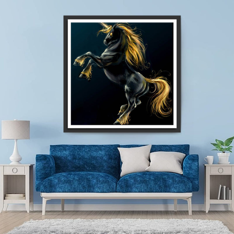 Licorne Noire à la Cinière Dorée Broderie Diamant