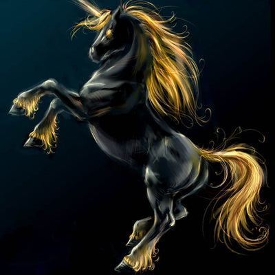 Licorne Noire à la Cinière Dorée Broderie Diamant