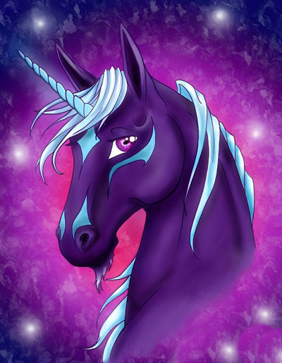 Licorne Pourpre à la Corne Bleue Broderie Diamant