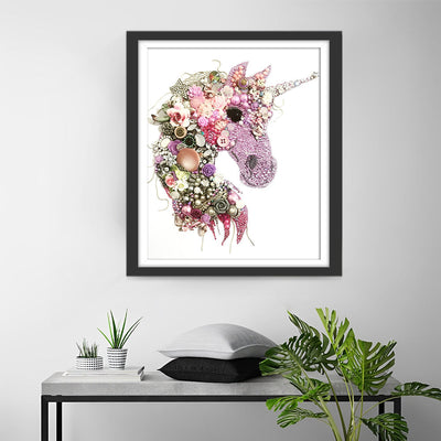 Licorne Rose de Fleurs Colorées Broderie Diamant