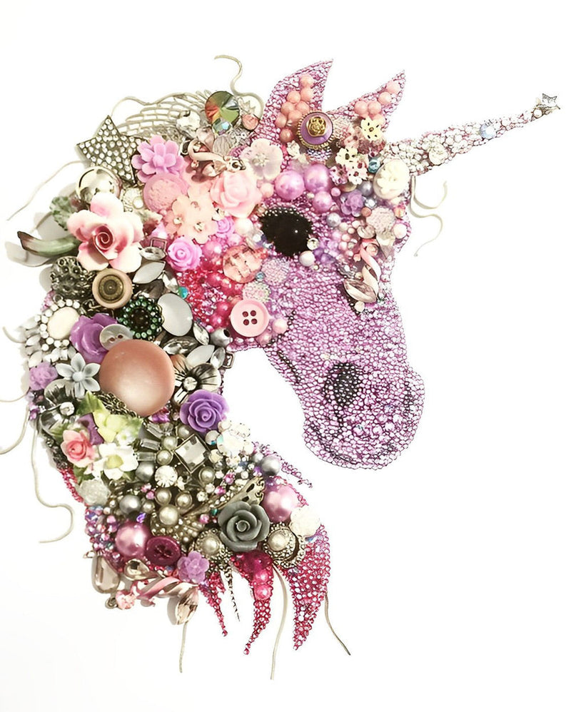 Licorne Rose de Fleurs Colorées Broderie Diamant