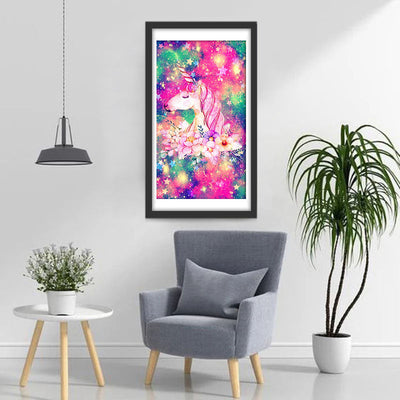 Licorne Rose Et Fleurs Roses Broderie Diamant
