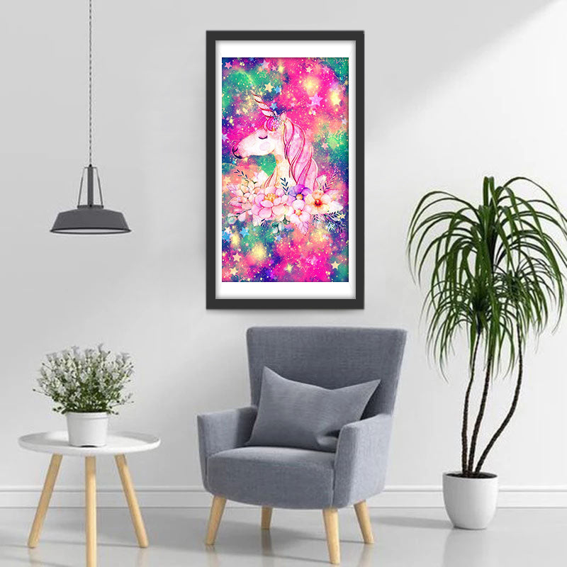 Licorne Rose Et Fleurs Roses Broderie Diamant