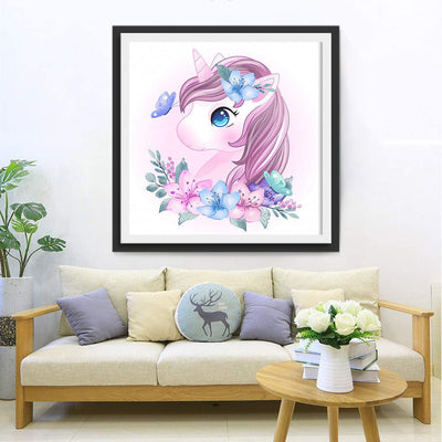 Licorne Rose et Papillon Broderie Diamant
