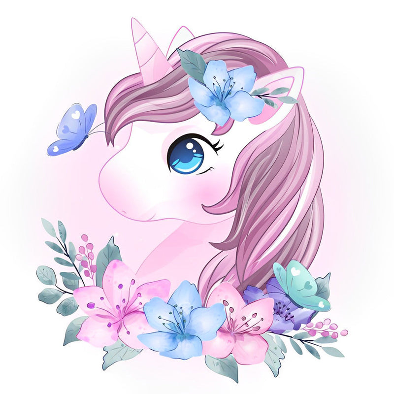 Licorne Rose et Papillon Broderie Diamant