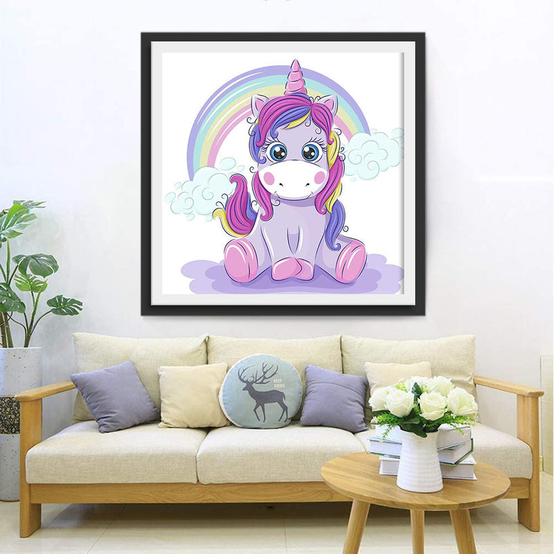 Licorne Violette et Arc-en-Ciel Cartoon Broderie Diamant