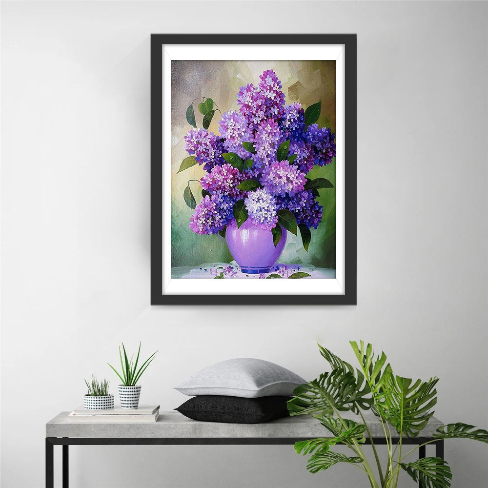 Lilas et Vase Violets Broderie Diamant