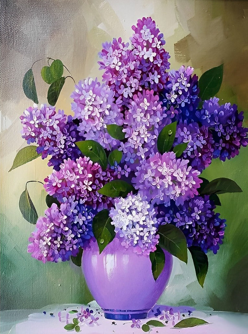 Lilas et Vase Violets Broderie Diamant