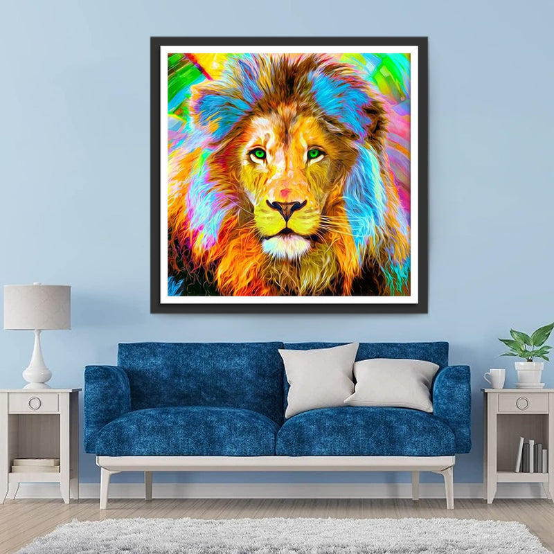 Lion à la Crinière Bleue Broderie Diamant