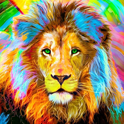 Lion à la Crinière Bleue Broderie Diamant