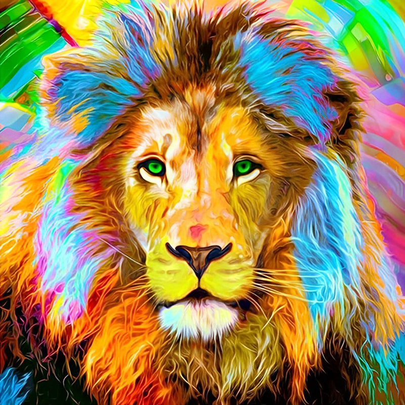 Lion à la Crinière Bleue Broderie Diamant