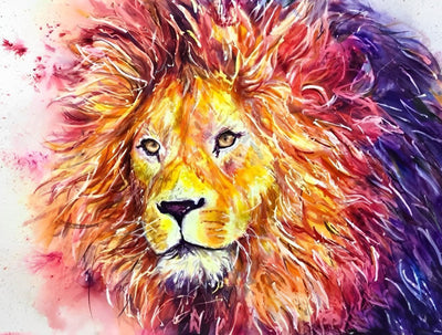 Lion à la Crinière Rouge et Orange Broderie Diamant
