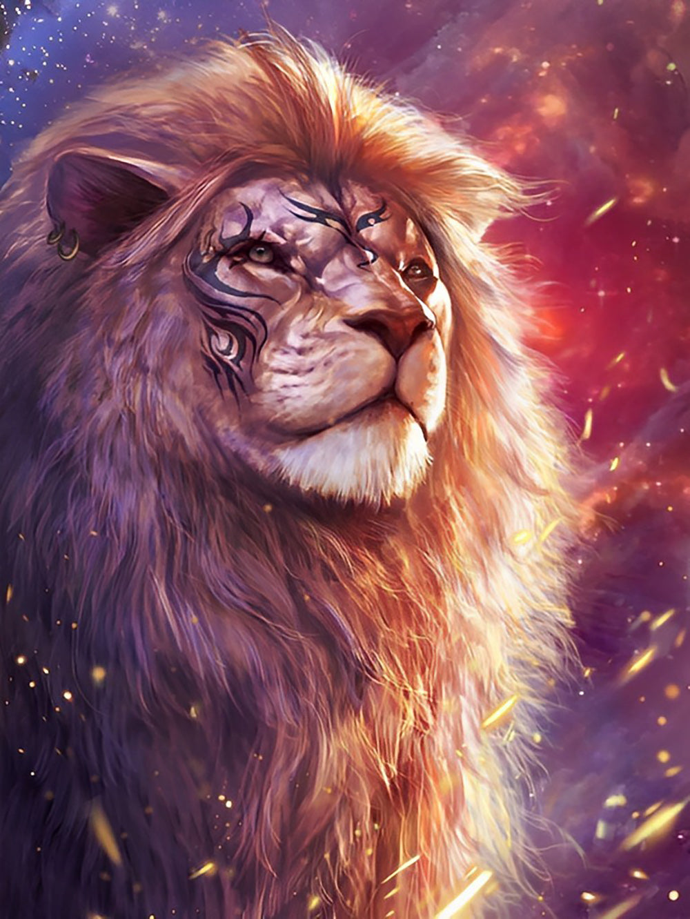 Lion à Motifs Broderie Diamant