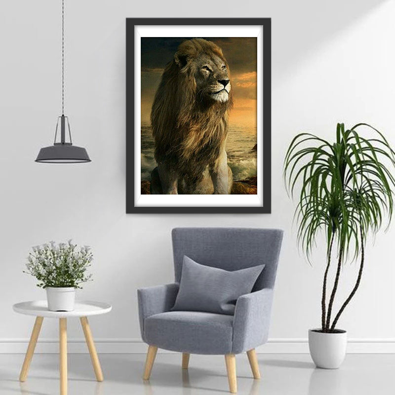 Lion au Bord de la Mer Broderie Diamant