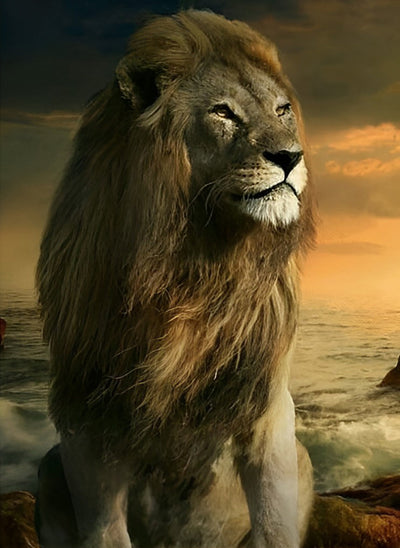 Lion au Bord de la Mer Broderie Diamant