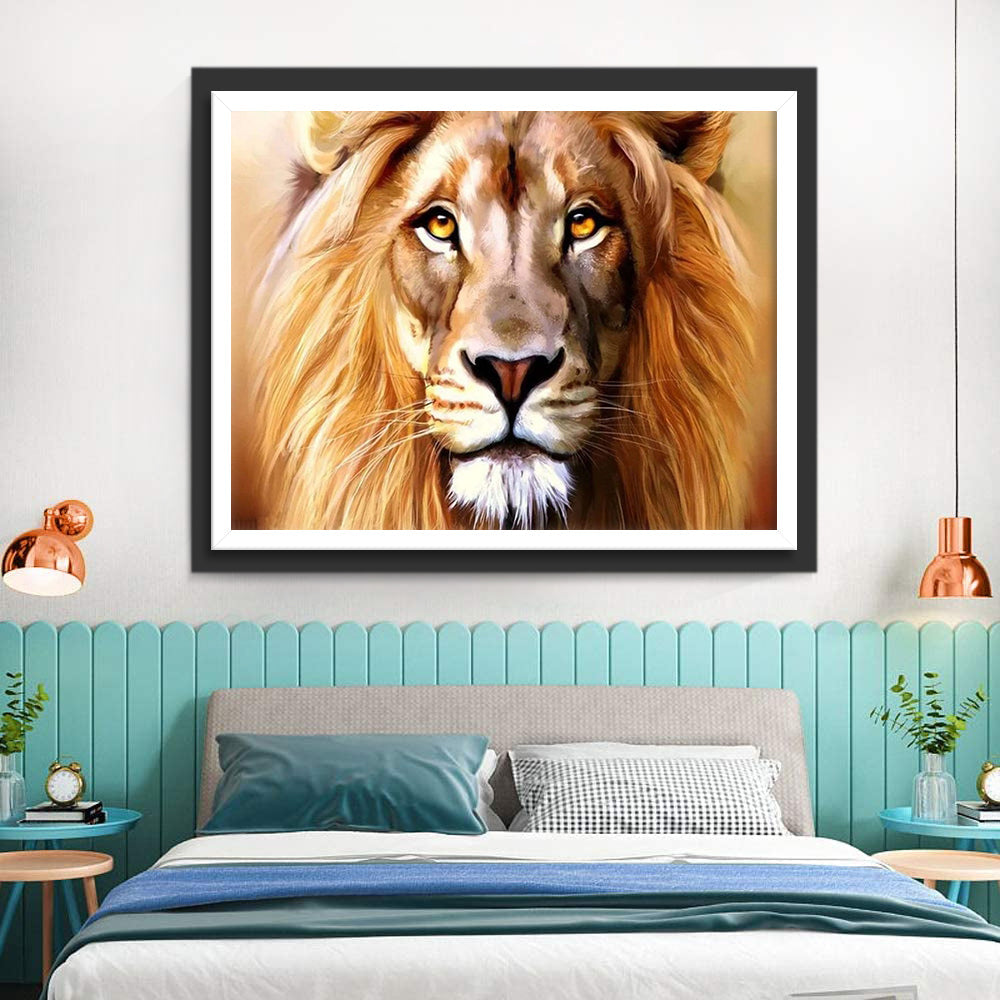 Lion aux Yeux Jaunes Broderie Diamant