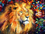 Lion avec des Fleurs Multicolores Broderie Diamant