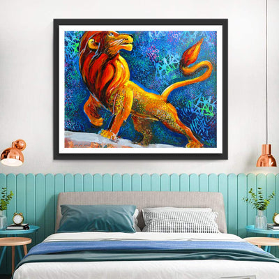 Lion avec la Queue Comme le Feu Broderie Diamant