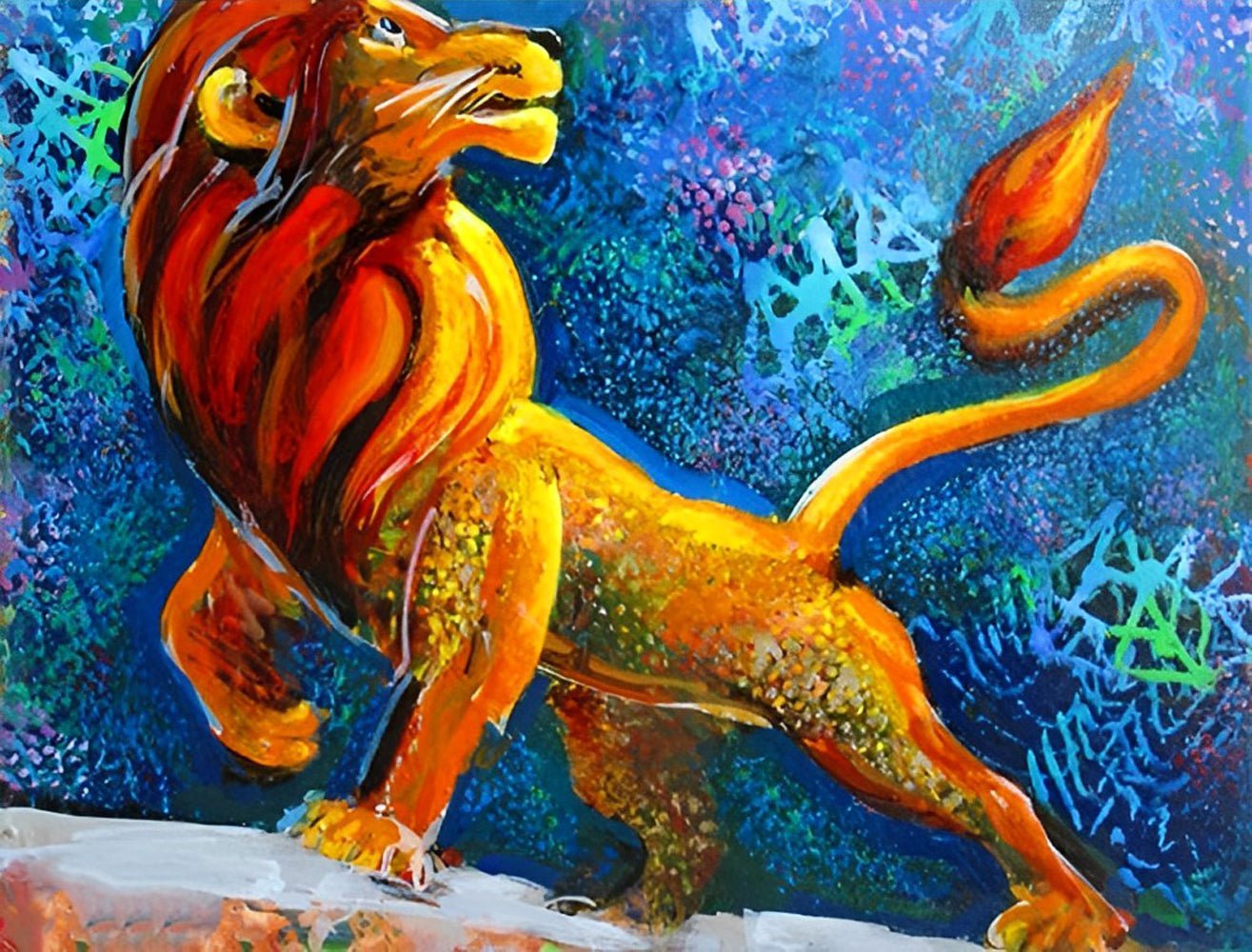 Lion avec la Queue Comme le Feu Broderie Diamant