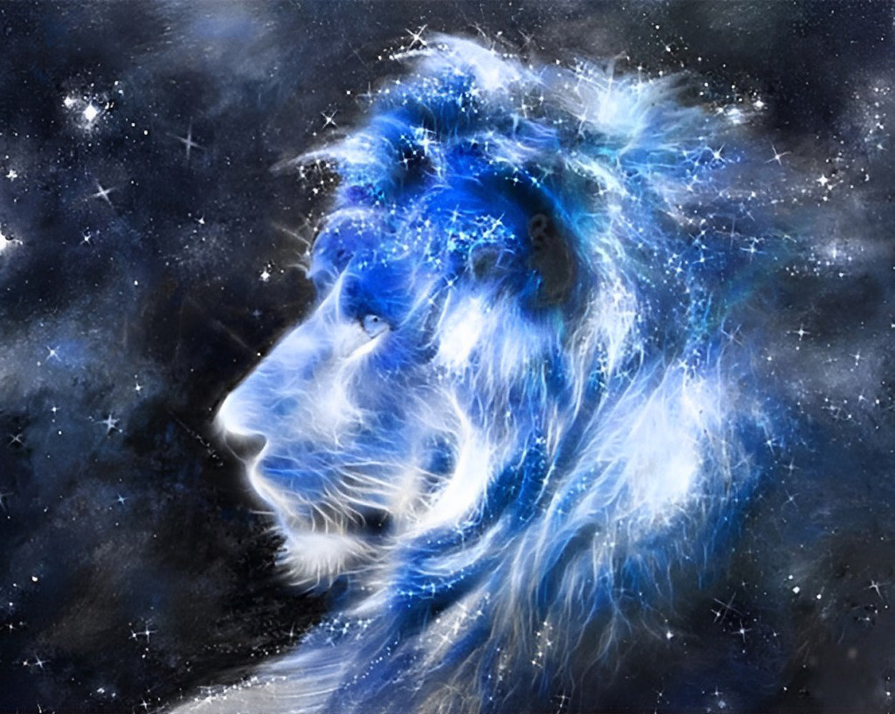 Lion avec Lumière Bleue Animal Broderie Diamant