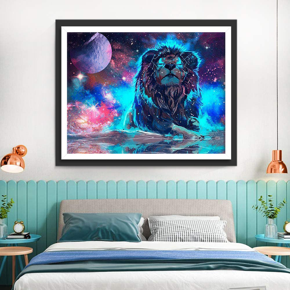 Lion avec Lumière Bleue Broderie Diamant