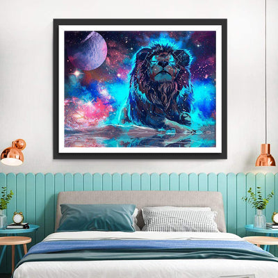 Lion avec Lumière Bleue Broderie Diamant