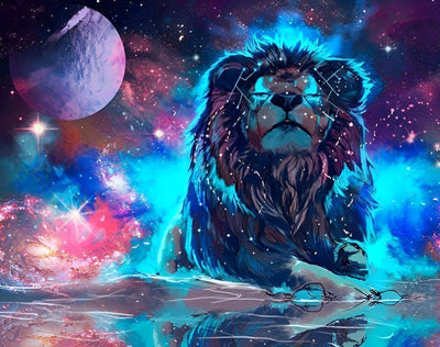 Lion avec Lumière Bleue Broderie Diamant