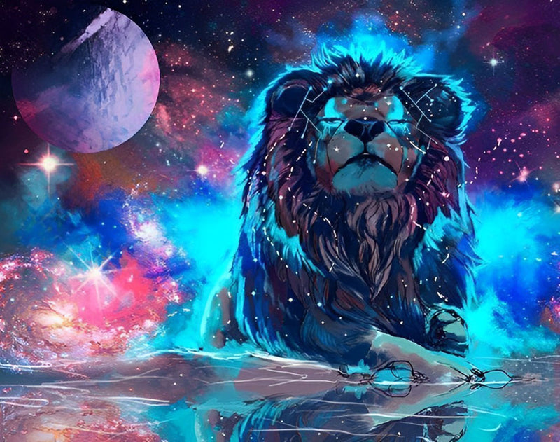 Lion avec Lumière Bleue Broderie Diamant