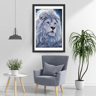 Lion Blanc à la Crinière Longue Broderie Diamant